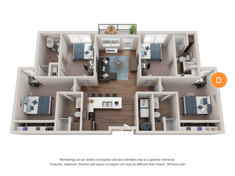 Floor plan for 4 beds, 4 baths, 280 sqft